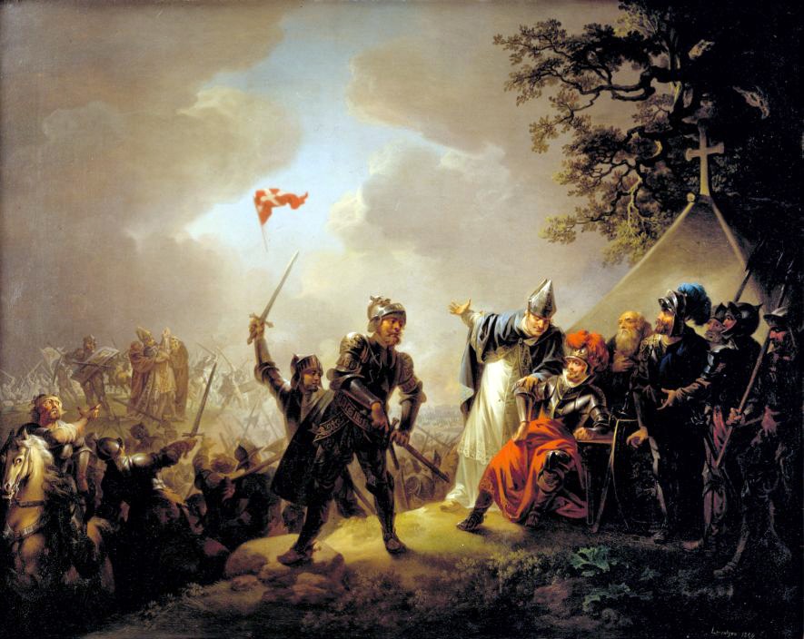 Christian August Lorentzeni maal (1809): Dannebrog langeb taevast Lyndanise lahingus 1219
